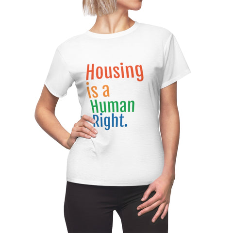"Housing is a Human Right" Women's Fitted Tee in Ritter Center Colors