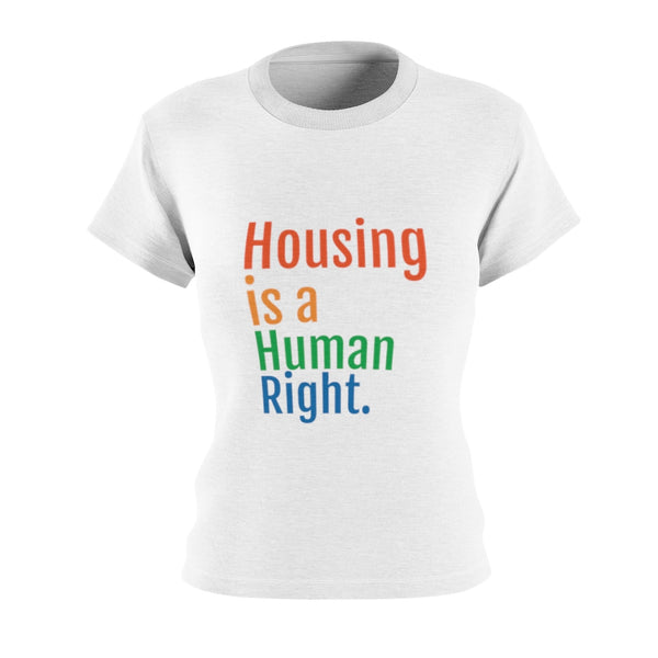 "Housing is a Human Right" Women's Fitted Tee in Ritter Center Colors